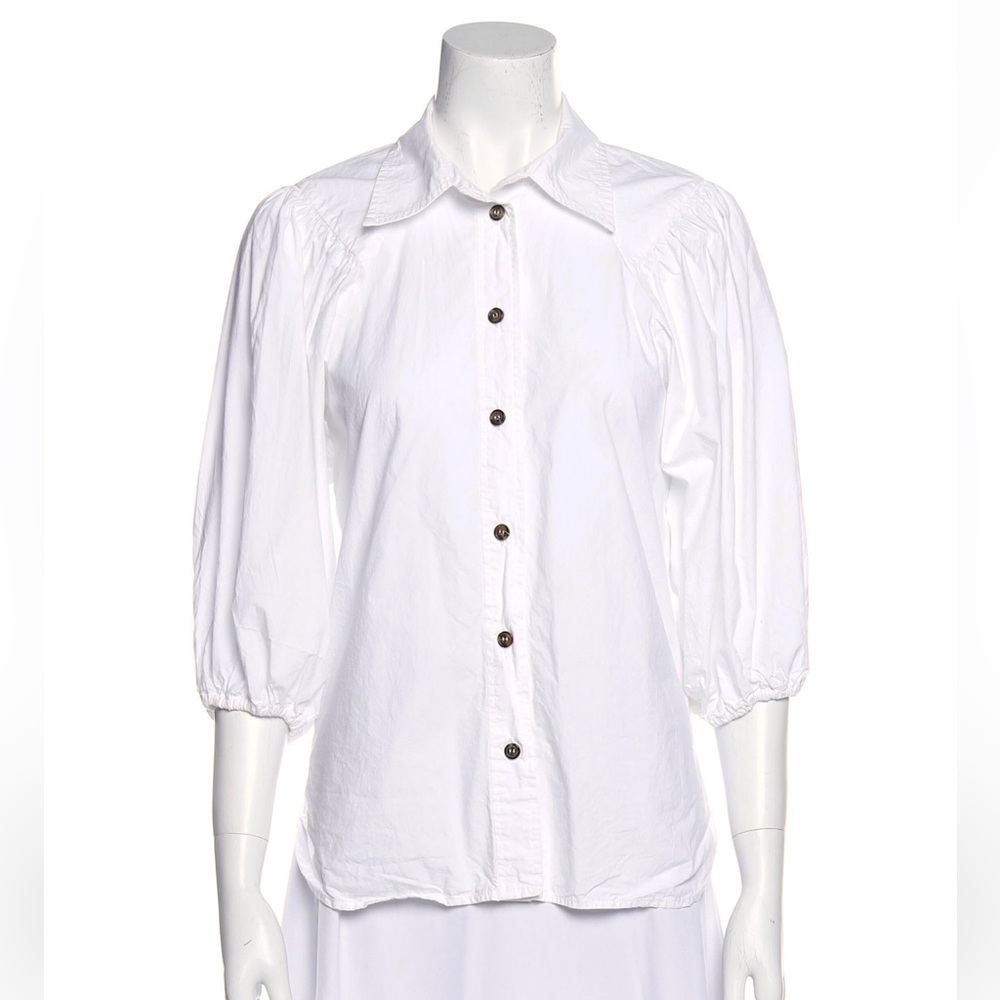 Ganni 100% poplin white cotton puffy sleeve shirt with collars